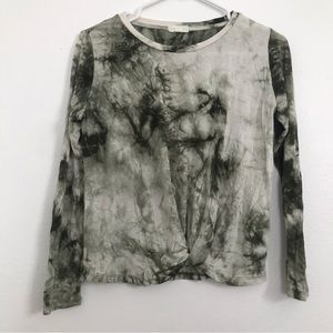 Dark Green Marble Effect Heart & Hips Girls Long Sleeve Shirt with Knot (XL 16)